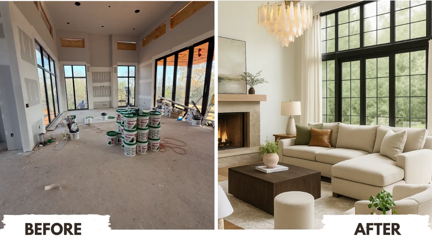 Cozy Living Room Redesign before and after