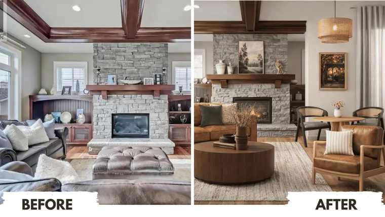 Rustic Living Room Redesign – Toronto, Canada before and after